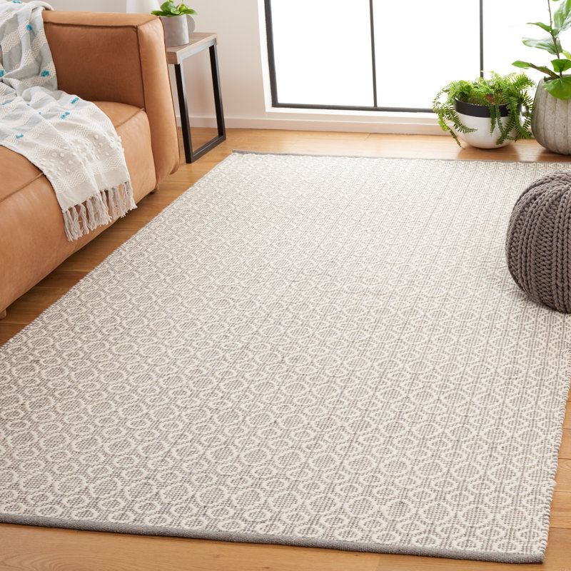 Nickholas Flat Weave Wool/Cotton Geometric Rug in Ivory/Gray, Rectangle 5' x 8'