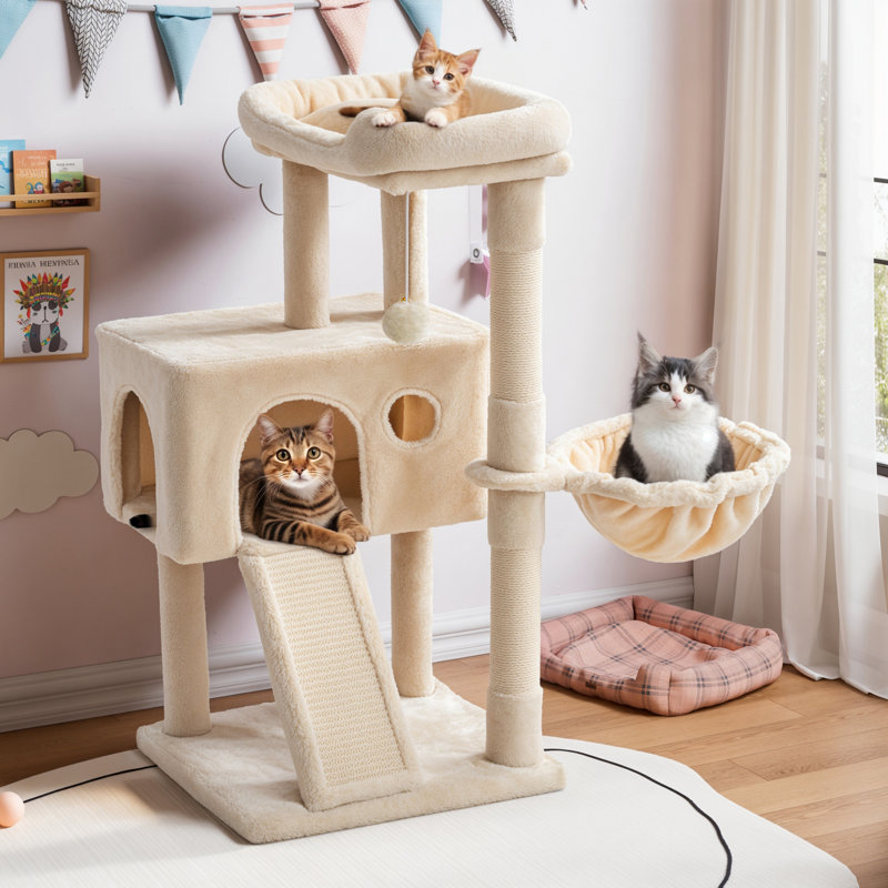 Altero Carpet 36'' H Cat Tree Platforms and Condos Included, Beige