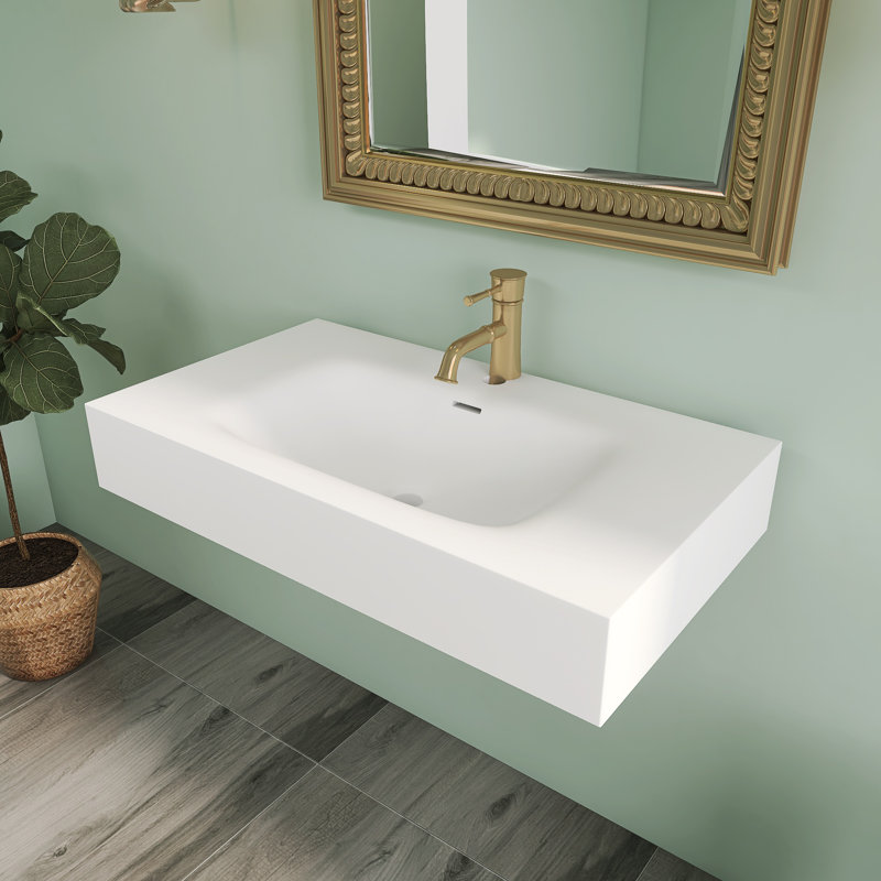 32''solid Surface Rectangular Bathroom Sink With Overflow