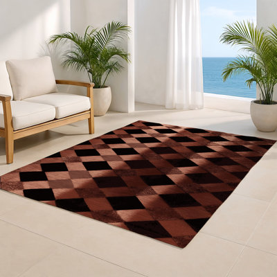 Tapis d'intérieur et d'extérieur à carreaux brun