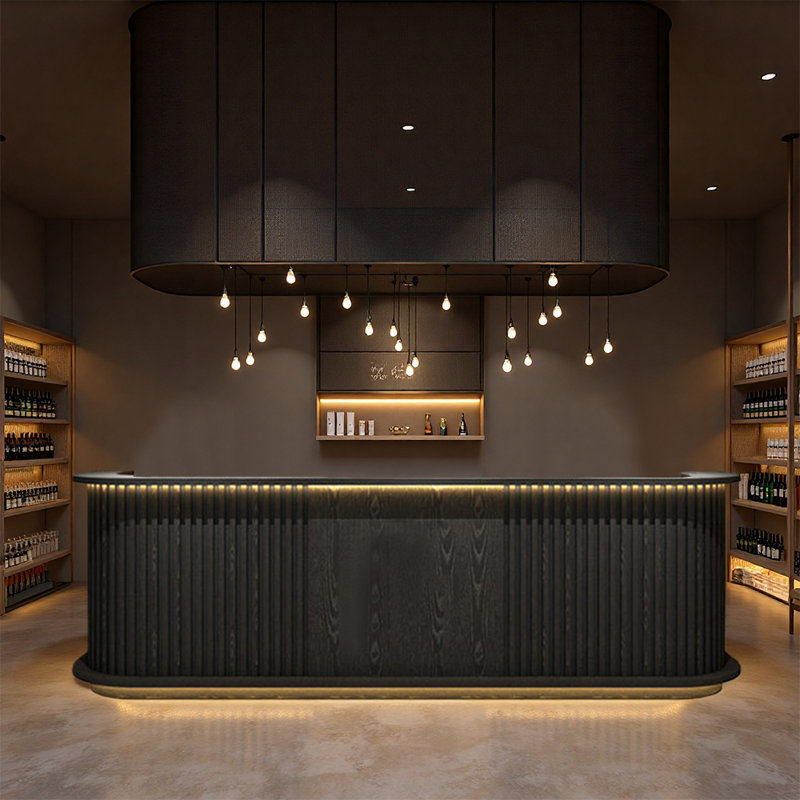 Élégant comptoir de bar minimaliste élégant à usages multiples pour les bars et les salons commerciaux, Noir