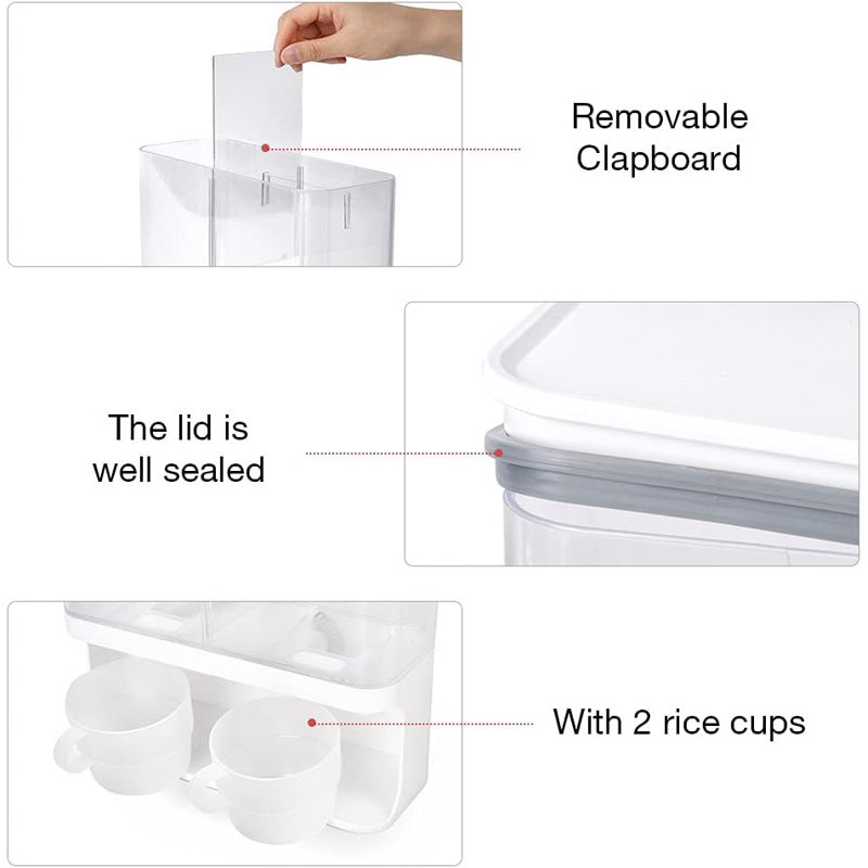 Distributeur de détergent à lessive transparent avec deux compartiments et une tasse à mesurer