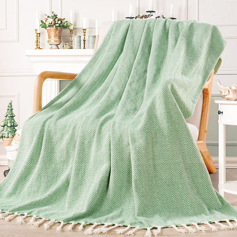 Chevron Knitted Throw Blanket, Green