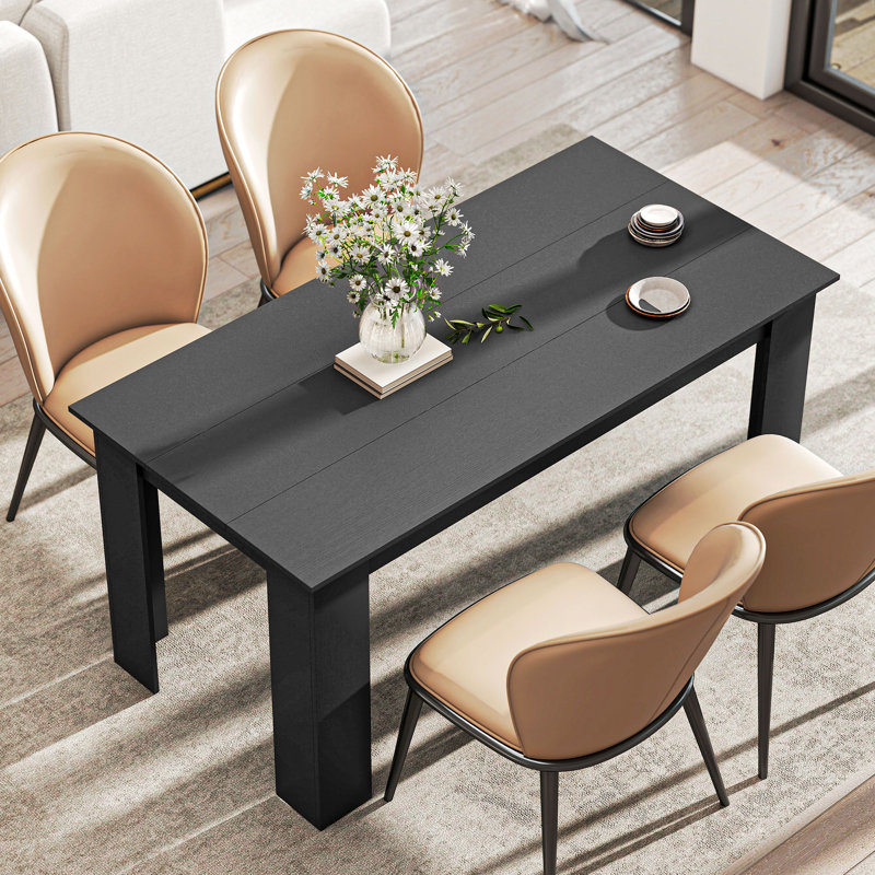 Table de salle à manger moderne 63 "pour 4-6 personnes avec effet de bois, noir, Noir