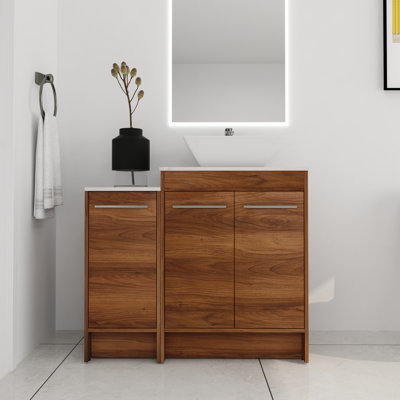 Meuble-lavabo sur pied simple 36 po avec comptoir en céramique 36 po
