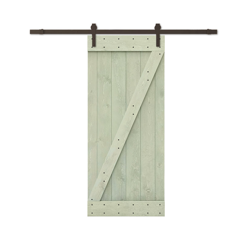 Panelled Wood Painted K Series Diy Barn Door with Installation Hardware Kit, 48" x 84", Jungle Green, Dark Coffee
