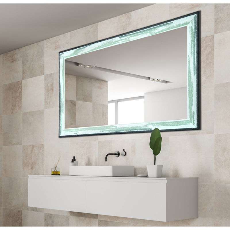 Hanshaw Solid Wood Rectangle Wall Mirror, 39" H x 78" W, Seafoam