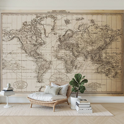 Peel and Stick Wallpaper 144" W x 100" H Modern Self Adhesive Wall Mural for Bedroom Old hand drawn vintage world map