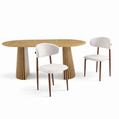 Ensemble de table de salle à manger extensible en bois massif avec finition noyer et 2 chaises rembourrées beiges