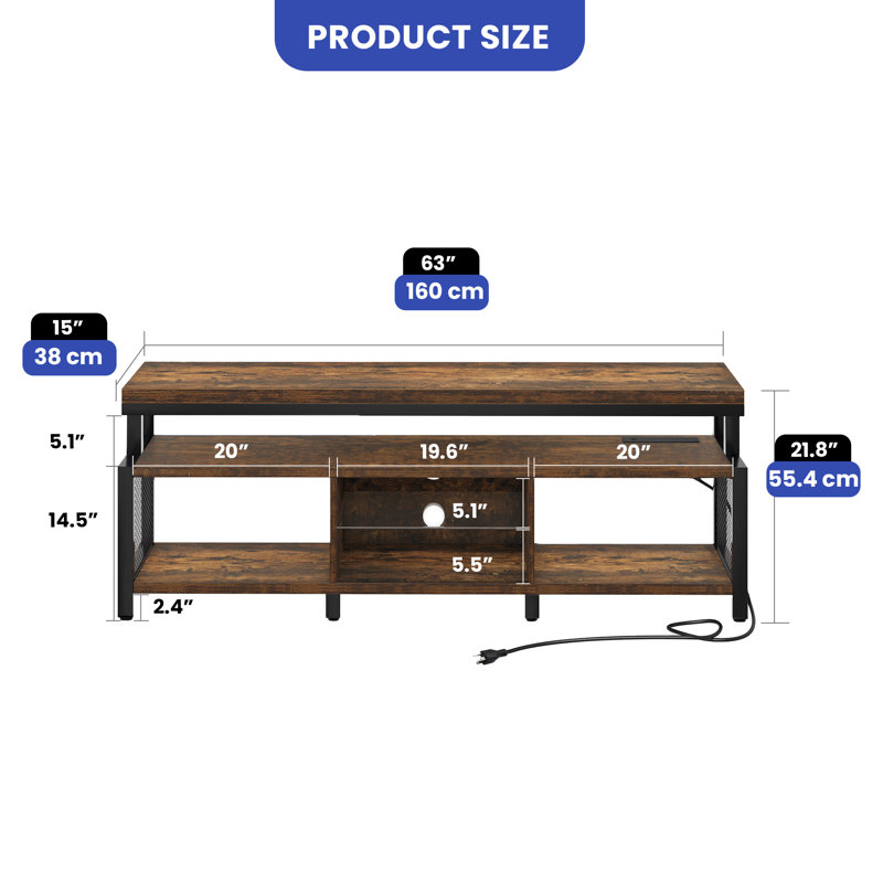 Lory Industrial TV Stand , TV Console, Multifunction Media Console With LED Strip and Built-in Power Outlet