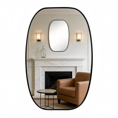 20X30 In Black Metal Framed Oval Vanity Bathrrom Mirror For Wall