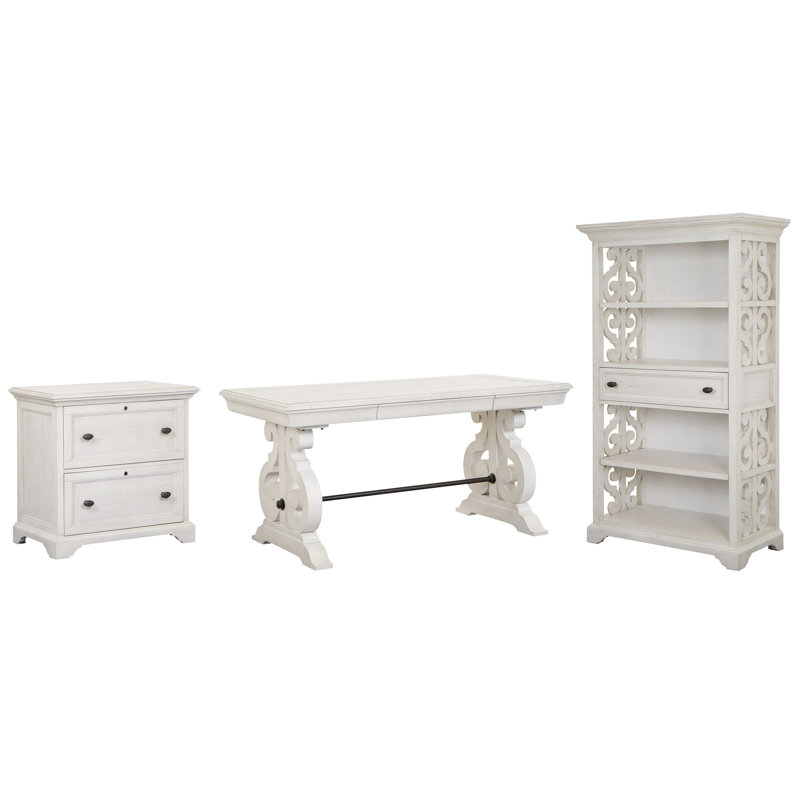 Writing Desk With File Cabinet And Bookcase, 3 Pieces: Desk, Filing Cabinet, Bookcase