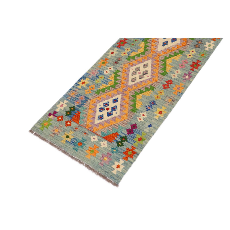 Tapis de couloir orange / bleu / rouge en laine noué à la main de style sud-ouest 2 pi 11 po x 6 pi 8 po Lindale