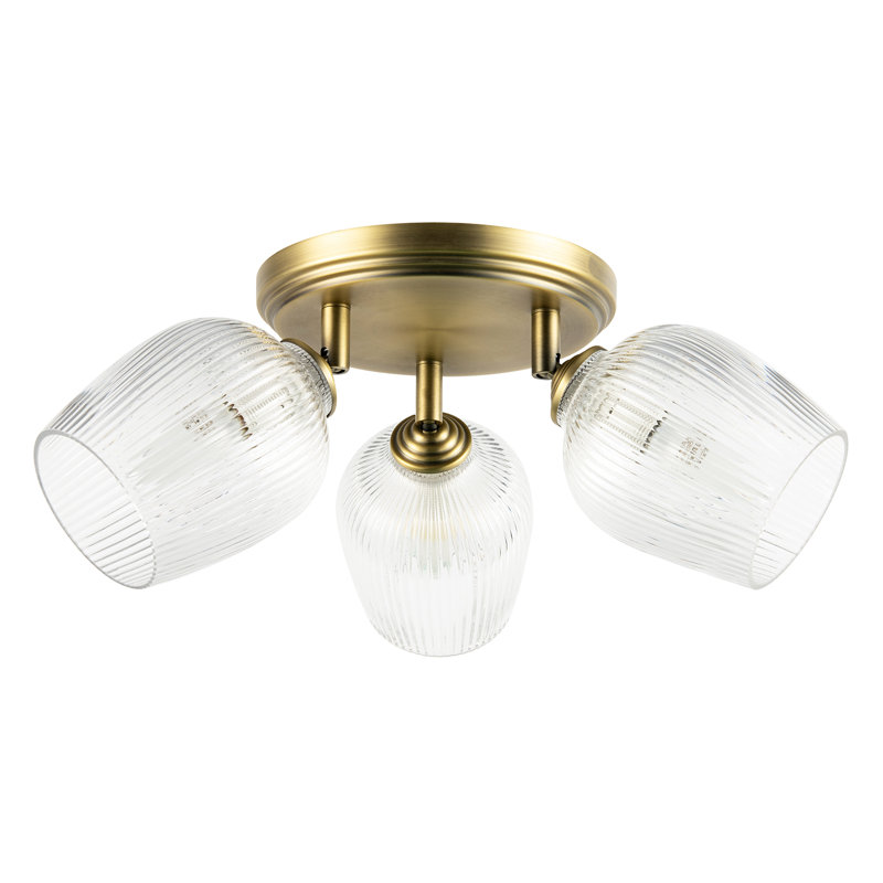 Glass Semi Flush Mount, Antique Brass