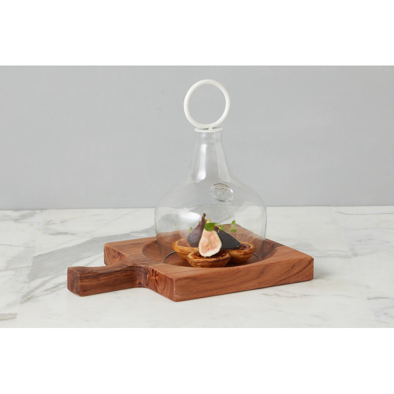 Glass Cloche Food Cover, Ring Handle, Small, Clear/White