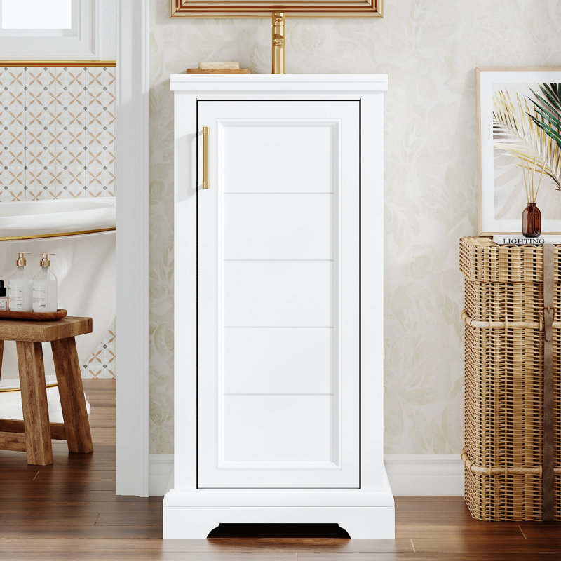 Meuble-lavabo de 16 po avec lavabo en céramique, ensemble de meuble-lavabo simple autoportant avec porte à fermeture douce, tablette réglable, style français