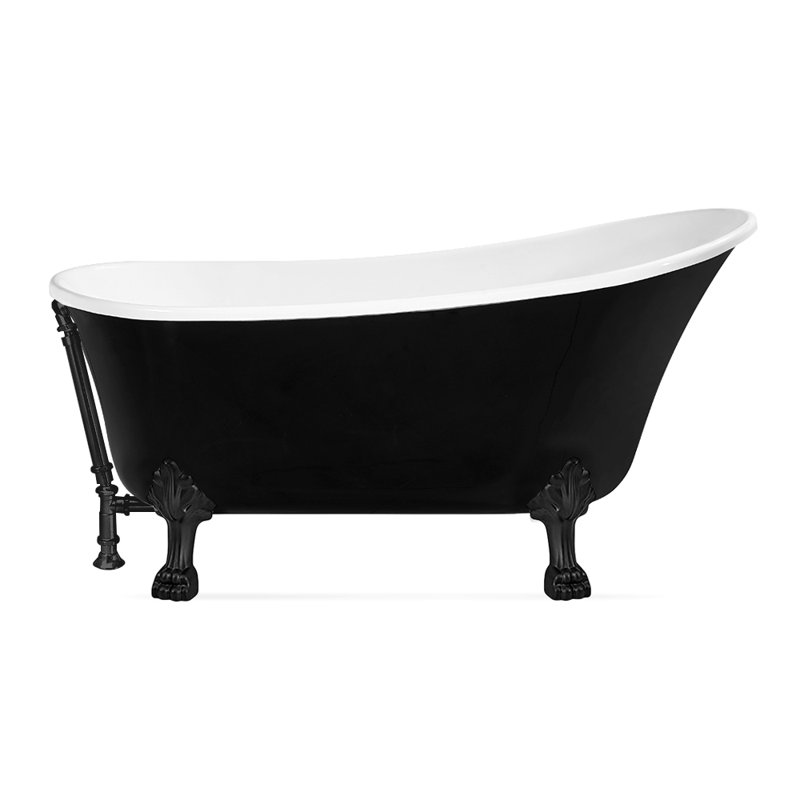 67" Streamline Clawfoot Soaking Acrylic Bathtub, Matte Black, Matte Black