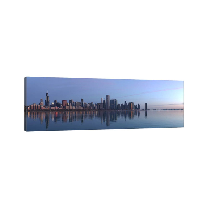 Chicago Panoramic Skyline Cityscape (Sunrise) - Wrapped Canvas Panoramic Print, 30.48 cm H x 91.44 cm W x 1.91 cm D