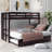 Twin Over Twin Bunk Bed with Pull-Out Platform and Trundle, Convertible Design for 4 Sleepers, Space-Saving Frame, Espresso-181466191