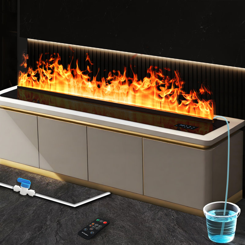 Electric Fireplace 3D Water Vapor Fireplace Recessed Realistic Atomized Flame, with Water and Remote Control Electric Steam Fireplace Stove(Size: W7.87x H8.27 in)