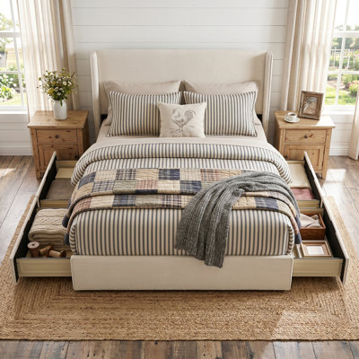 Modern Wingback Upholstered Platform Bed