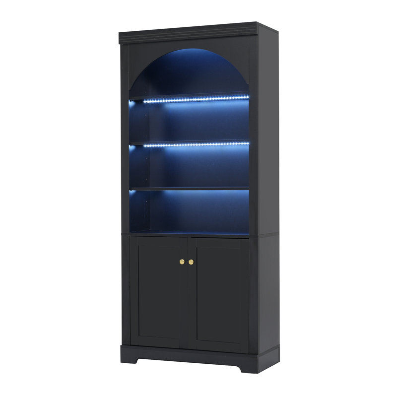 Bibliothèque haute avec 4 lumières DEL, Noir