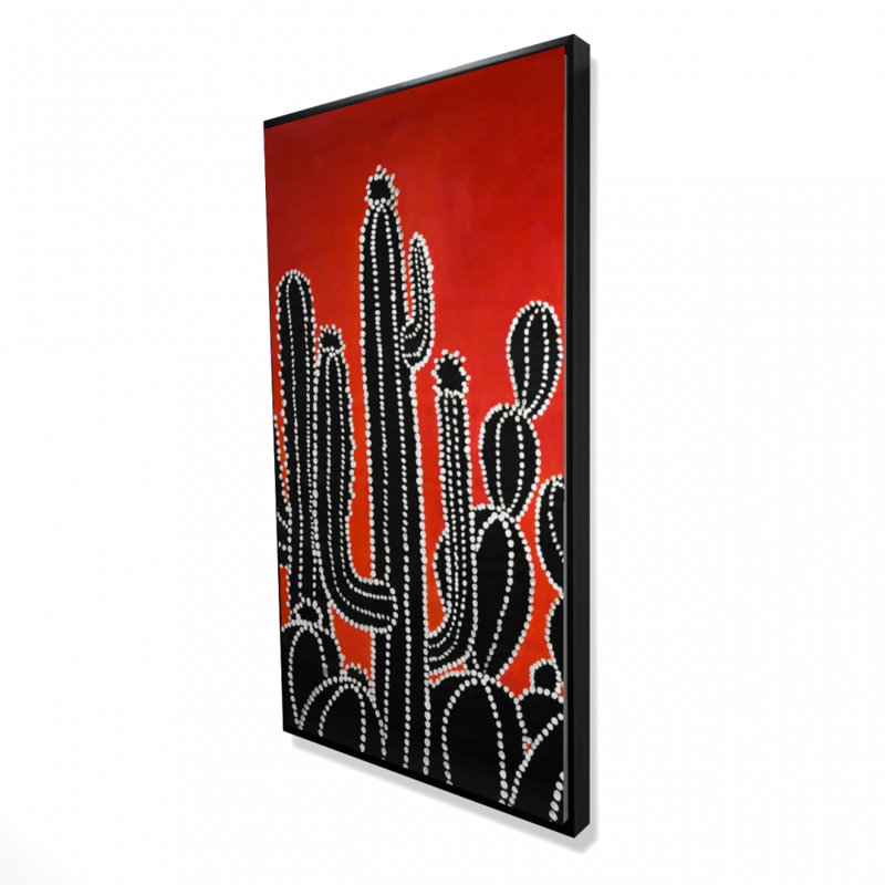Black tall cactus - 24"x48" Framed canvas