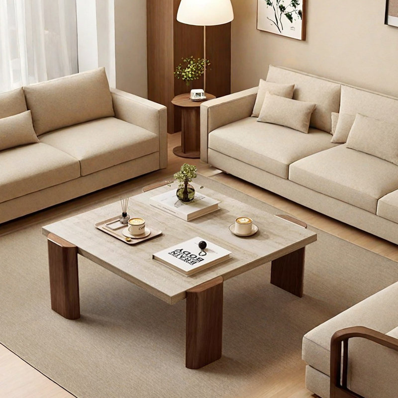 Table basse au design minimaliste et de niche, Brun, H 14,96 po x L 31,49 po x l 31,49 po