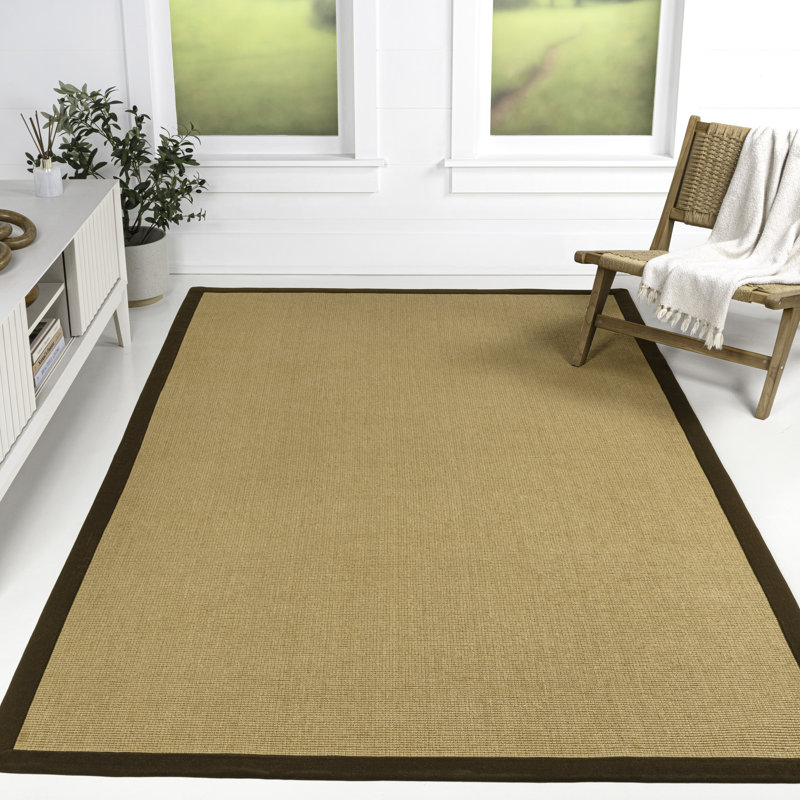 Locklin Farmhouse Cottage Border Jute Natural/Brown Rug, Rectangle 7'8" x 10'