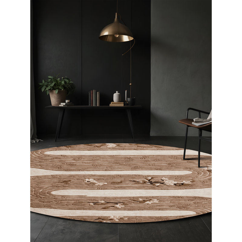 Tapis brun lavable à la machine, Rond 3 pi