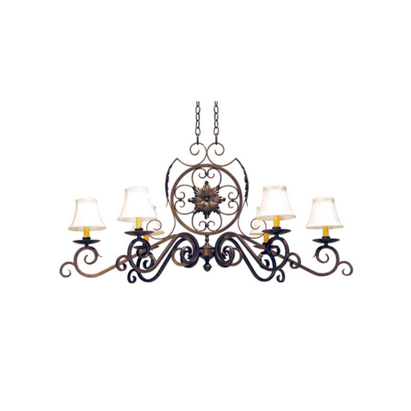 Lustre classique / traditionnel à 6 lumières avec abat-jour, Parchemin blanc, Tabac doré