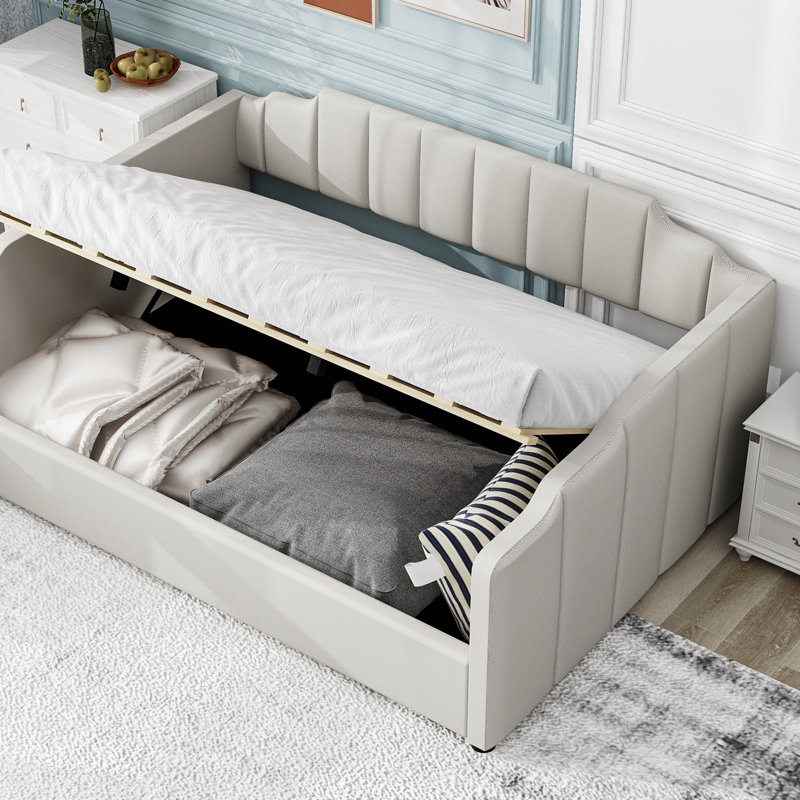 Upholstered Daybed With Underneath Storage, (Daybed), Beige, Full