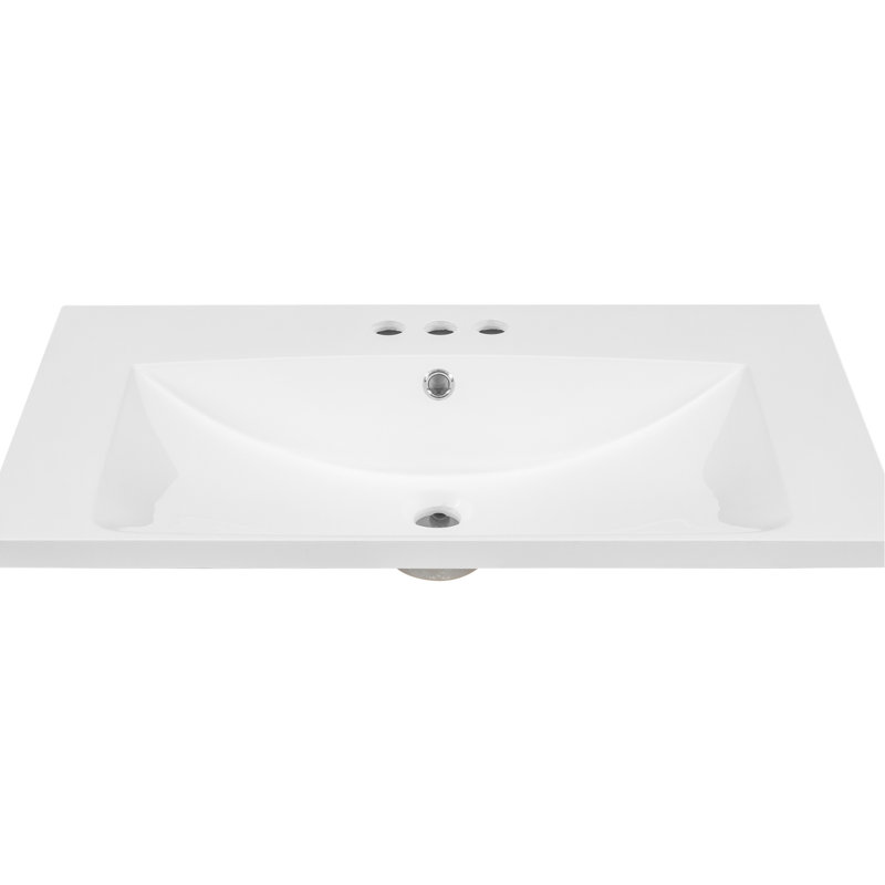 Comptoir de meuble-lavabo 30 po, céramique, lavabo blanc, épaisseur 0,98 po, comptoir de forme rectangulaire, blanc, emplacement du lavabo central, hauteur 6,7 po