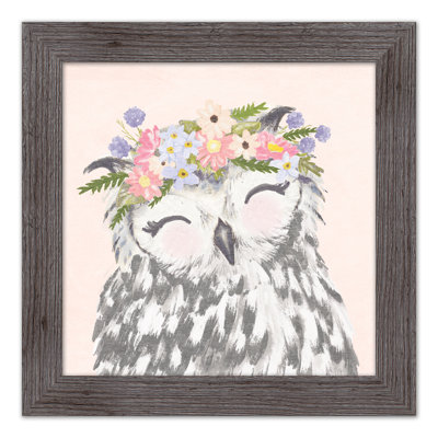 Hibou avec fleurs, reproduction encadrée