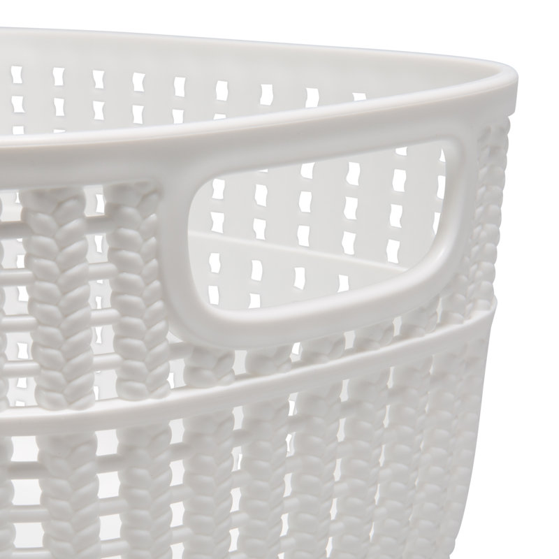 Panier décoratif en plastique, H 6 po x l 9 po x p 11 po, Blanc, 4