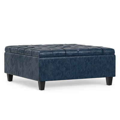 Harrison 36"W Upholstered Vegan Leather Transitional Square Lift-Top Ottoman with Hidden Storage