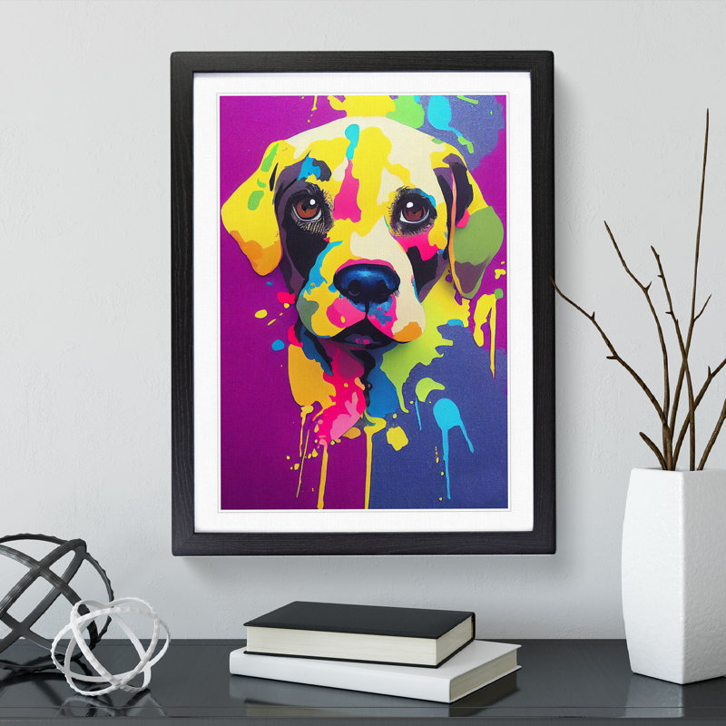 XV1022-3316X Painted Dog No.2 - Single Picture Frame Print, 64cm H x 46cm W x 2cm D, Black