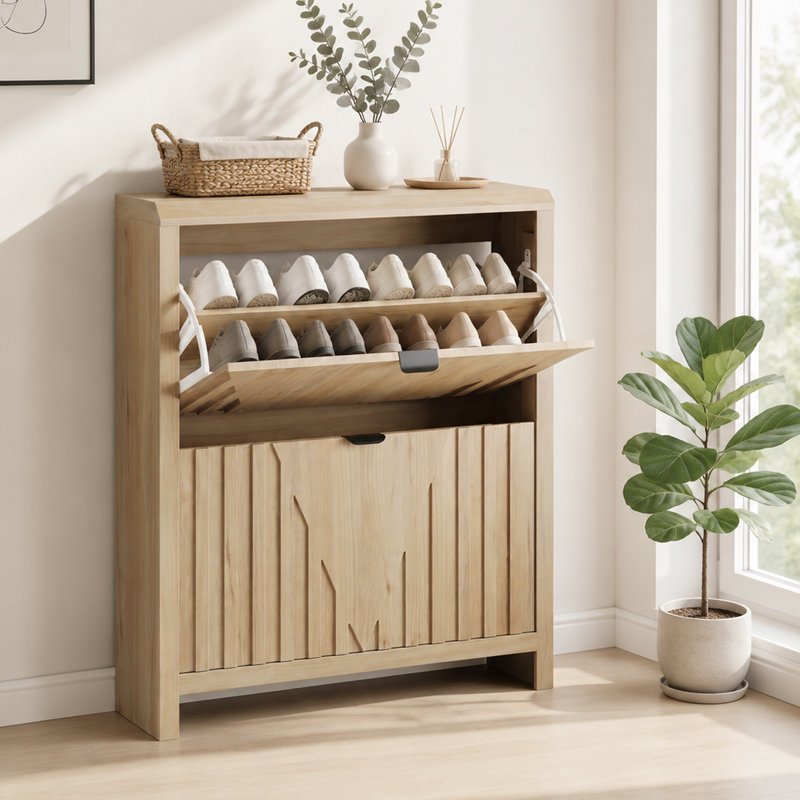 Armoire à chaussures étroite 31,5 pouces avec rangement rabattable et panneau cannelé