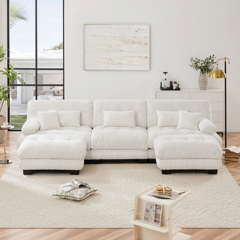 Canapé modulaire Luxury Luxury, Chenille blanche, H 35,4 po x l 133,8 po x P 36 po