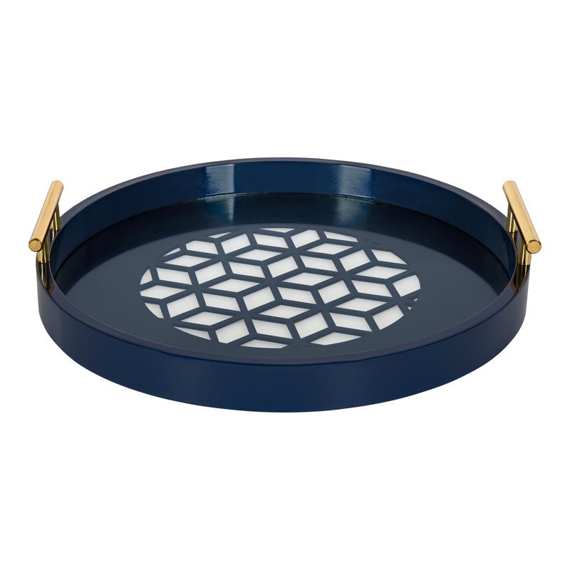 Magalia Wood Tray, Navy Blue, Gold