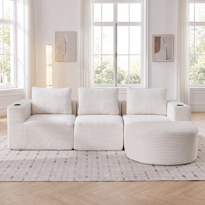2 Seater Corduroy Sofa, Beige