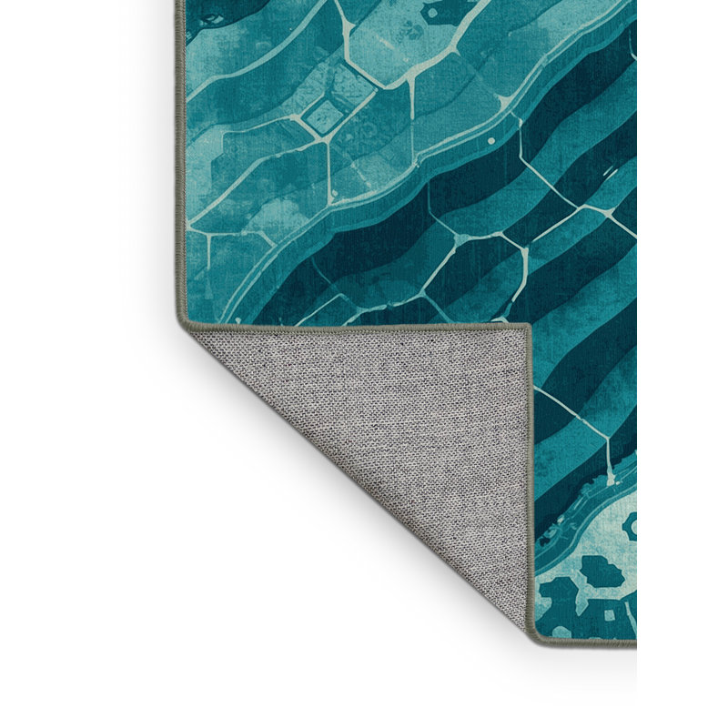 Machine Washable Parrilla Rice Paddy Global Inspired Geometric Rug in Green – SageGreen Binding, 4' Square