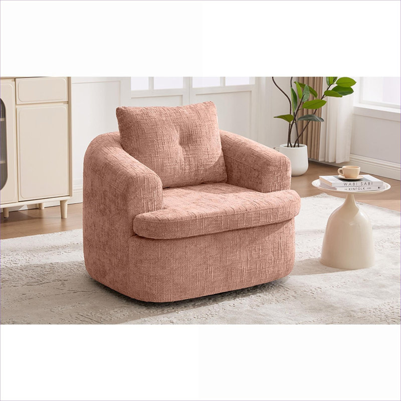 Fauteuil d'appoint pivotant à 360 ° en chenille rose chaud pour salon, bureau, chambre à coucher, Rose