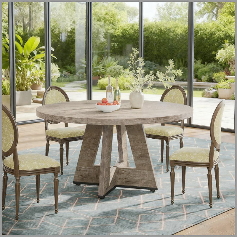 47 Inch Wood Dining Table Round Dining Table, Gray
