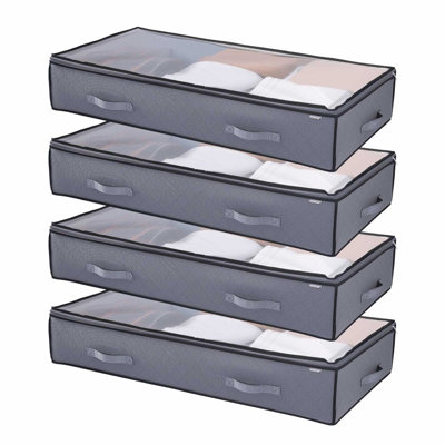 Rangement sous le lit avec couvercles transparents, 39,2 po x 19,7 po x 7,1 po, grands contenants de rangement sous le lit de 90 L, boîte de rangement pour chaussures à profil bas sous le lit