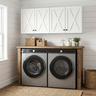 60'' Laundry Room Cabinets, Bathroom Cabinet Kitchen Wall Cabinets With Barn Doors And Adjustable Shelves, Wall Mounted Storage Cabinets For Laundry Room, Kitchen, Dinning Room, Bathroom