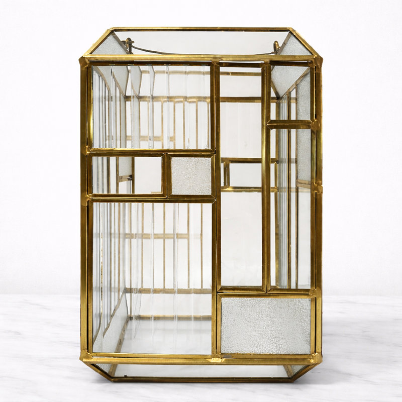 Geometric Glass Candle Holder with Gold Frame for Elegant Tabletop and Christmas Decor Ambiance