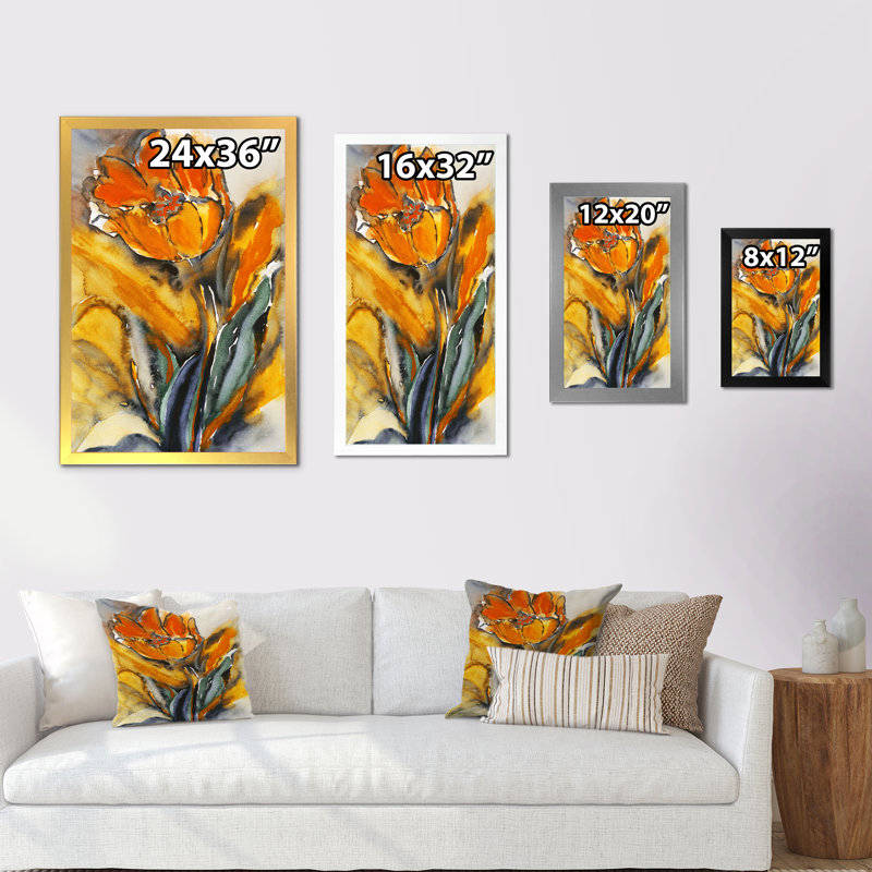 Fleur de tulipe jaune grunge - reproduction sur toile, H 12 po x l 8 po, Cadre noir