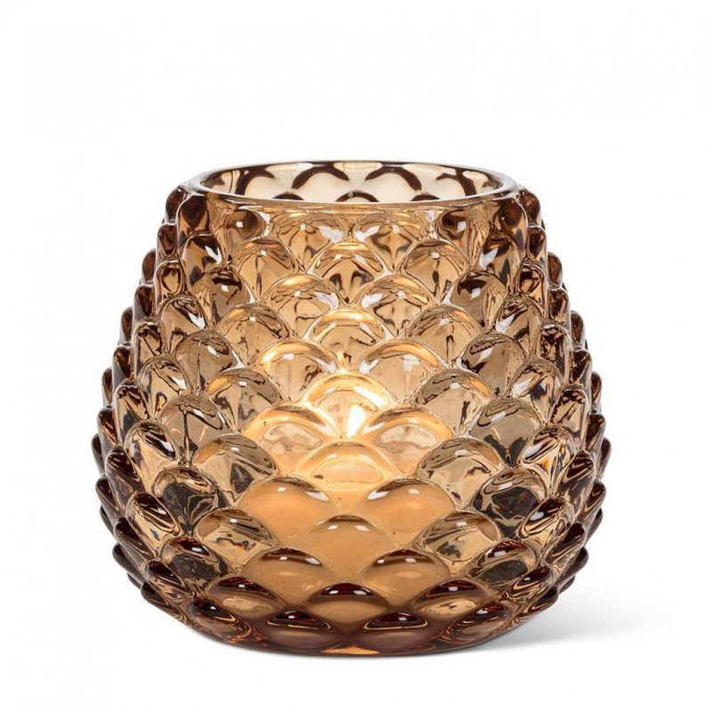 Photophore moyen Pinecone, Amber, 3" H x 3.5" W x 3.5" D