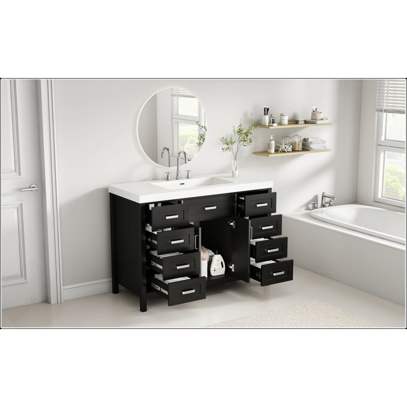 Meuble-lavabo de 48 pouces avec lavabo, portes et tiroirs à fermeture en douceur, design classique pour salles de bain modernes